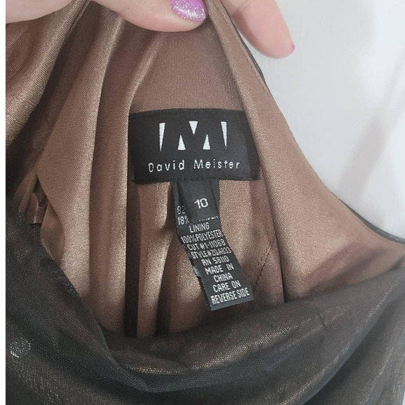 David Meister Sheer Overlay Sequin Maxi Dress Sz 10 One-Shoulder A-Line Stretch - Picture 3 of 5